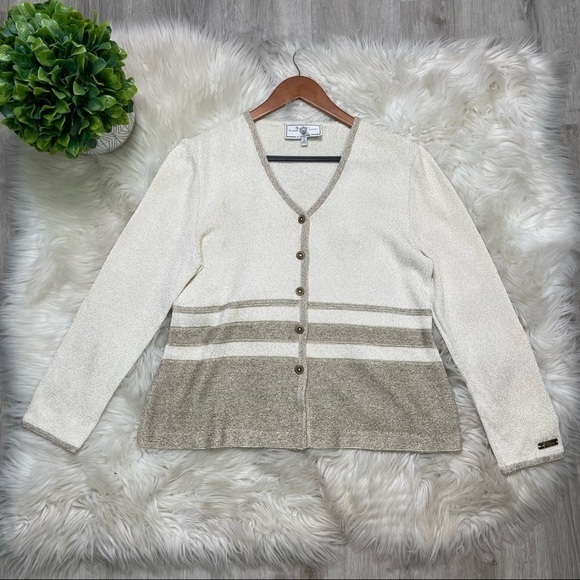 St. John Sport Gold Metallic Shimmer Knit Button Up Sweater Top - Picture 1 of 6